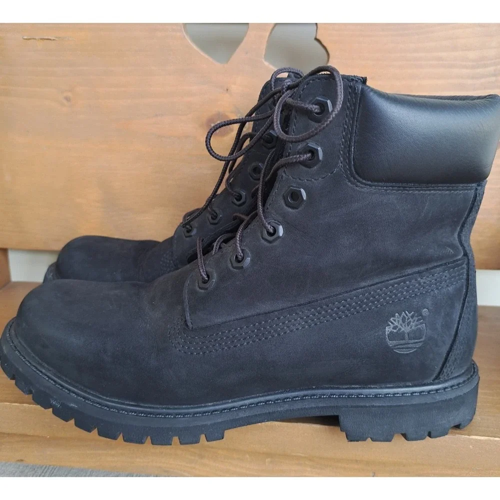 Timberland Women's Premium 6-inch Waterproof Boots Black Nubuck Leather 8.5 M